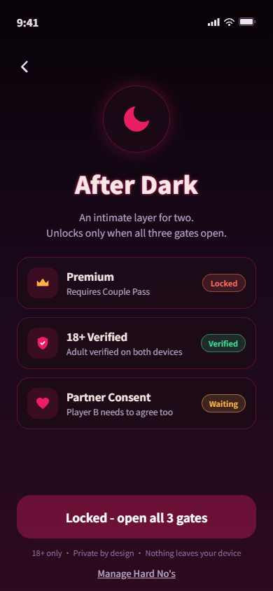 After Dark welcome screen with its three access gates